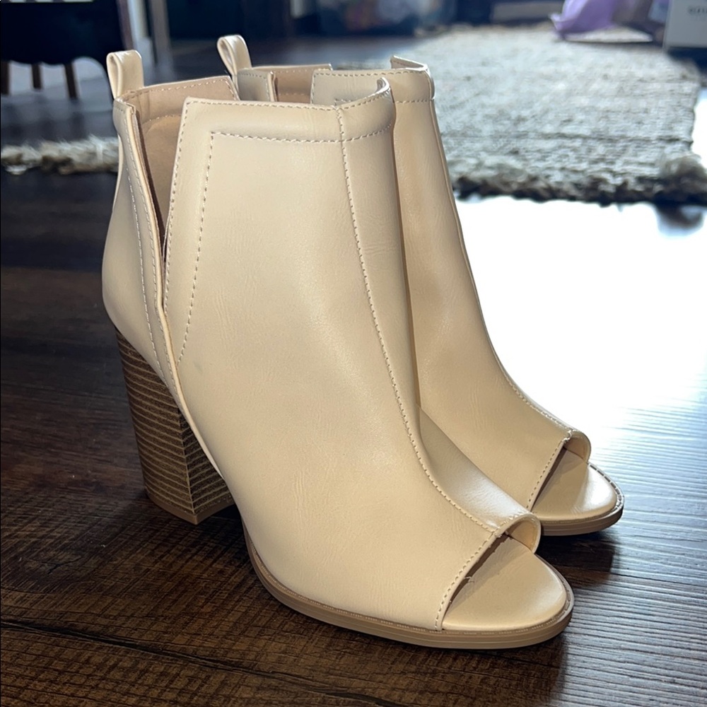 Cream Peep-Toe Ankle Boots- never worn
